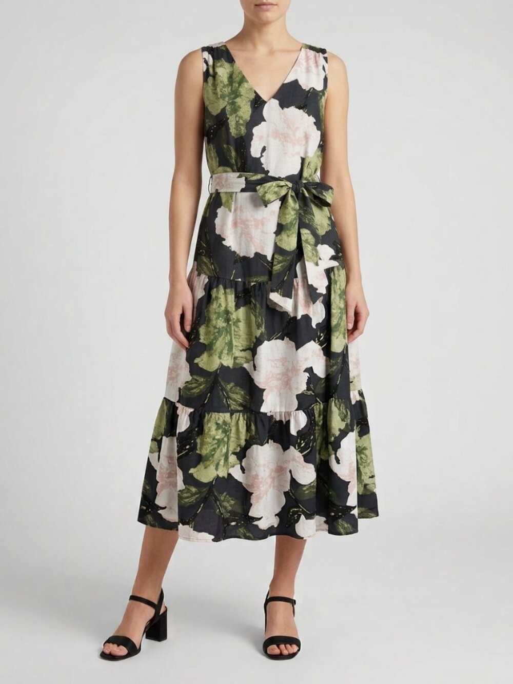 Ann Taylor Floral Tiered Midi Dress M Black Green NWT